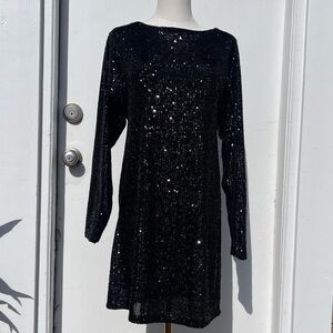 Steve Madden Black Sequin Long Sleeve Dress